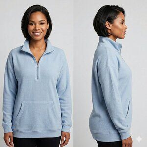 NEW Marc New York Women’s Ribbed 1/4-Zip Pullover Sweatshirt Light Blue Size XL